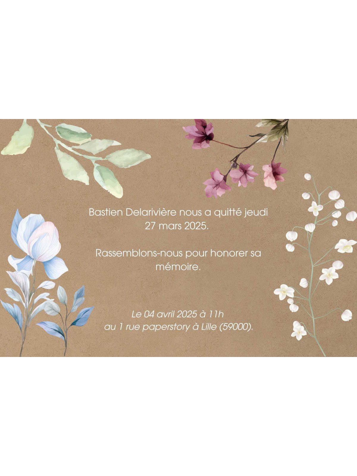 Carte de Condoléances "Condoléances Florales" | Un Message de Soutien avec Douceur
