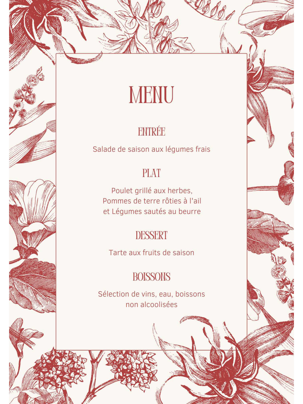 Menu de mariage "Rouge Éternel" – Élégance et Passion sur votre table