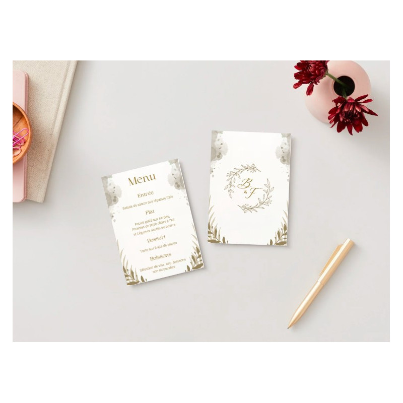 Menu de mariage "Élégance Naturelle" – Raffinement et tons dorés pour votre table