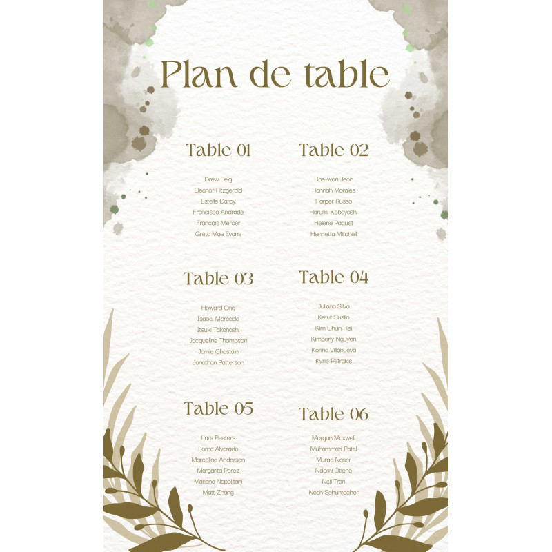 Plan de table mariage "Élégance Naturelle" – Raffinement et harmonie aux tons dorés