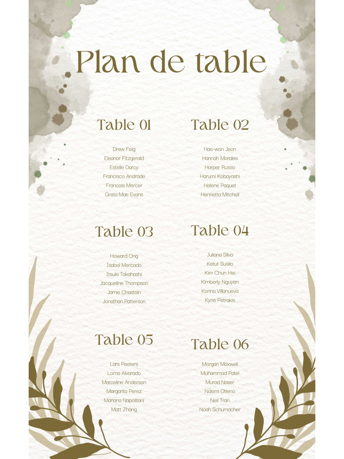 Plan de table mariage "Élégance Naturelle" – Raffinement et harmonie aux tons dorés