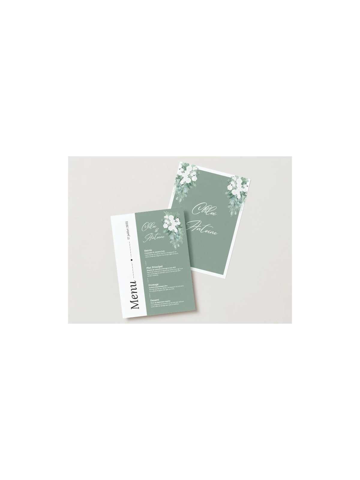 Menu de mariage Émeraude Florale – Élégance et nature à votre table