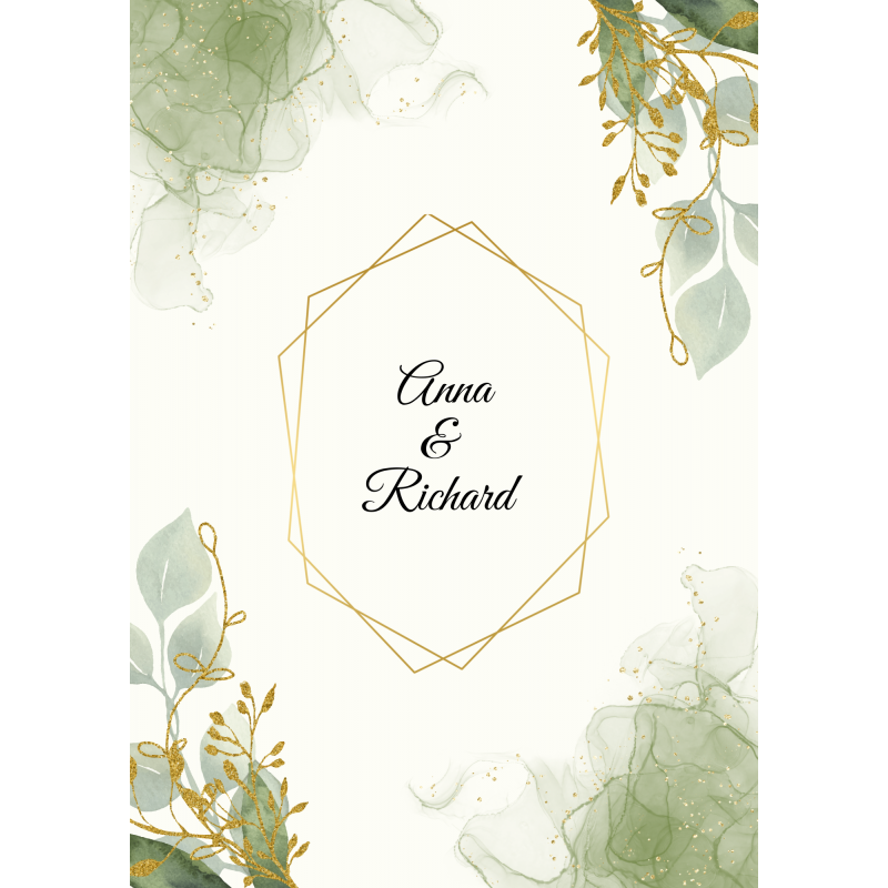 Faire-part de mariage élégant – Design végétal et doré personnalisable