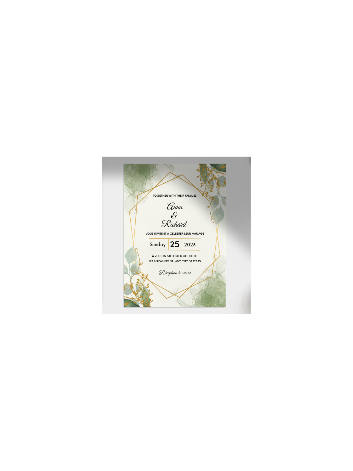 Faire-part de mariage élégant – Design végétal et doré personnalisable