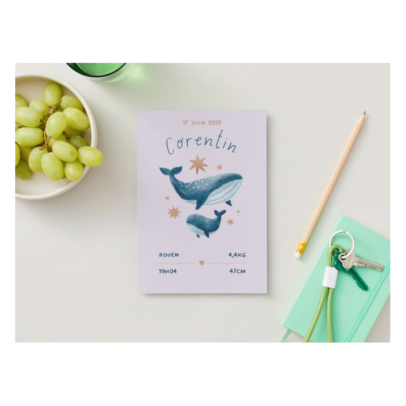 Faire-part Naissance Baleine Pastel – Doux & Personnalisé | Paper Story