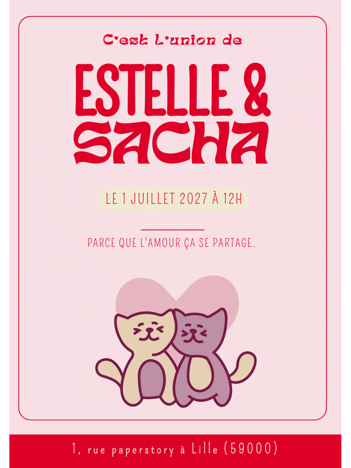Faire-part de mariage "Red Dingue de Toi" – Invitation originale et romantique